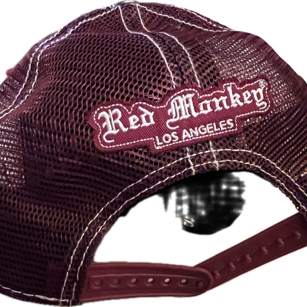 Red Monkey Burgundy Skull Embroidered Cap - Picture 8 of 9